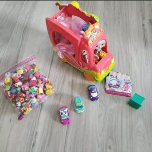 Shopkins Huge Lot: Over 100 pieces Cutie Cars Die Cast Smoothie Truck 2 dolls